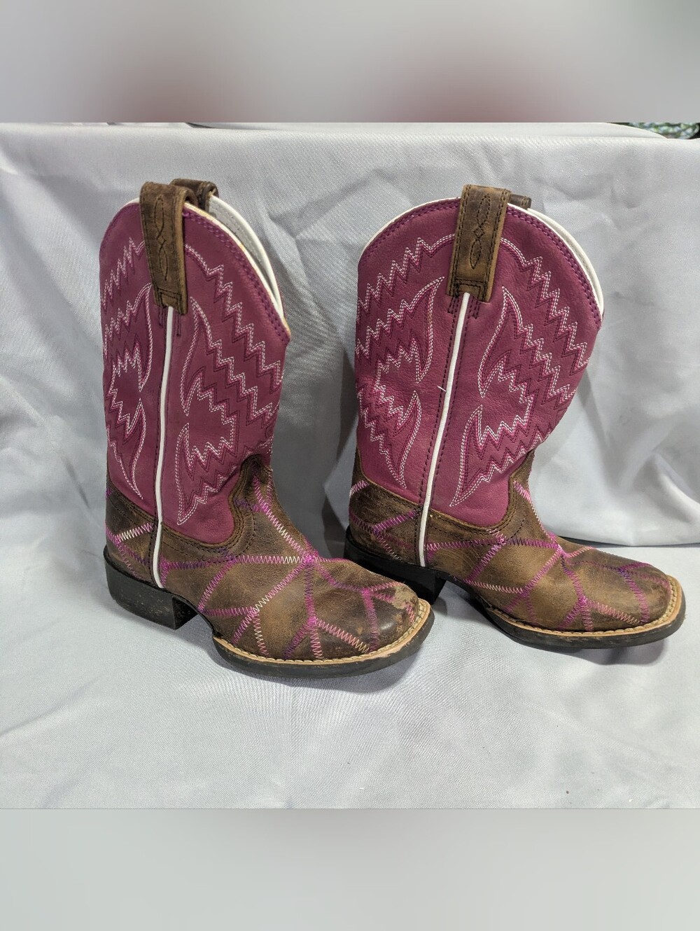 Ariat Girls Pink & Brown Leather Western Cowboy Boots - Size 9.5